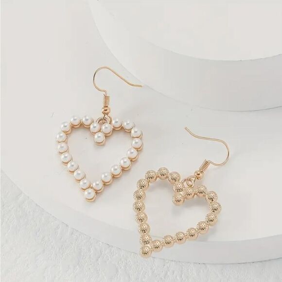 Heart Faux Pearl Drop Earrings - Picture 3 of 3